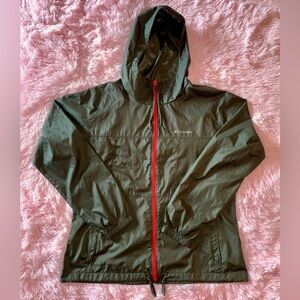 ✨OFFERS WELCOME✨ Columbia Olive Hooded Windbreaker Jacket with Red Zipper - L